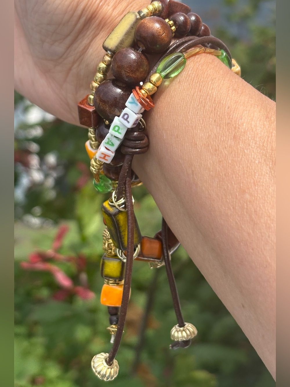 Boho Brown & Green Mixed-Bead Wrap Bracelet